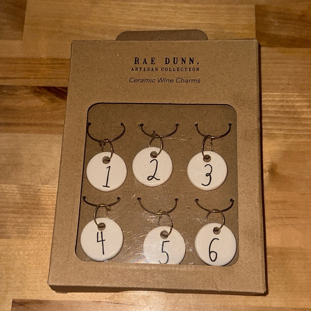 Rae Dunn Ivory Ceramic Wine Charms #1 2 3 4 5 6